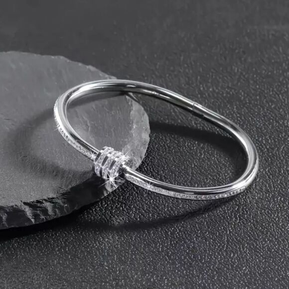 Silver Diamond Bangle Bracelet - Picture 1 of 2